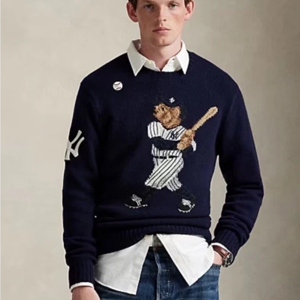 Polo by Ralph Lauren Navy Polo Bear Baseball Sweater - Picture 2 of 16